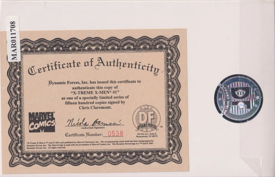 X-TREME X-MEN #1 2001 DYNAMIC FORCES SIGNED CHRIS CLAREMONT DF COA MARVEL - Image 2 of 2