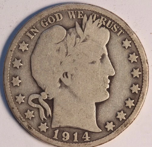 1914 S Barber Half Dollar, Nicely Circulated, Choice Gd, Nice Date, Sharp Coin!