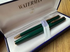 Waterman Fountain Pen & Ballpoint Set Emerald Green Gold Trim – Boxed – Engraved