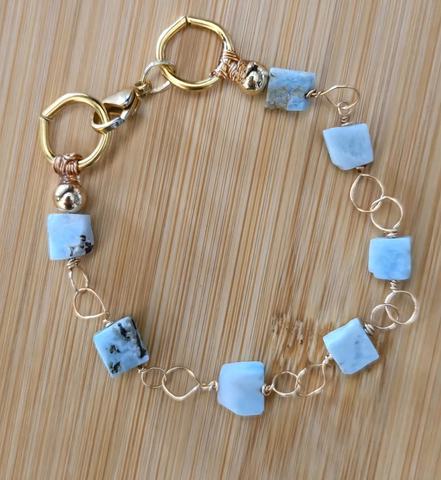 Nature's Sky Blue Larimar In Classic Bohemian Bracelet In Gold Plated - Image 3 of 4
