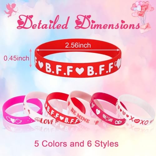 42pcs Valentine's Day Party Favors Silicone Bracelets Pink Red Love Heart - Bild 3 von 8