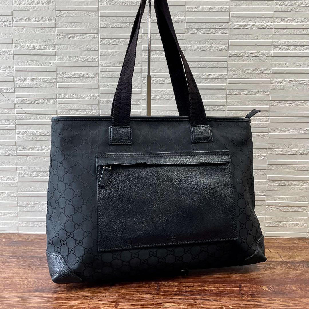Gucci GG Canvas and Leather Black Tote Bag Ships from Japan-image