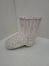 Vintage Painted White Wicker Boot Basket Decor Planter Vase Display Cowboy