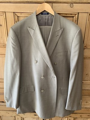 Paul Frederick Double Breasted Wool Suit Beige 46 Regular 