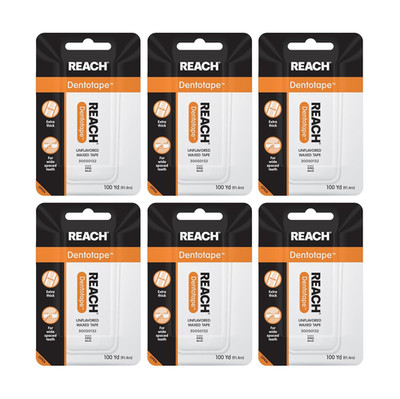 Dentotape Waxed Dental Floss Tape 6 Pack 100 Yd Extra Wide PFAS Free