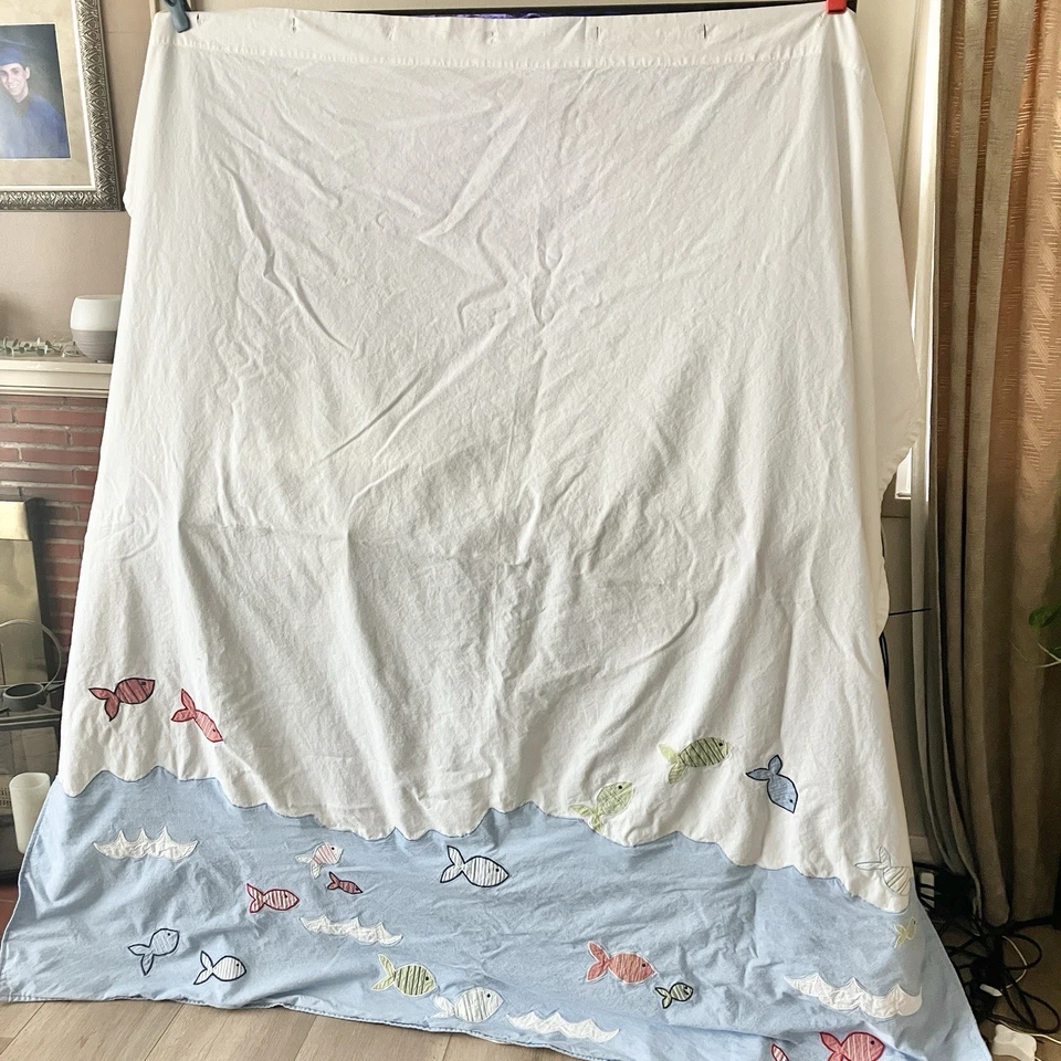 Conjunto de cortina e toalhas de banho Pottery Barn Kids peixe tema oceano náutico RARO - Imagem 2 de 4