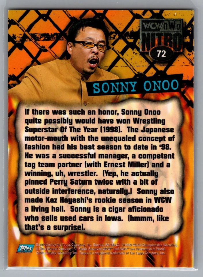 1999 Topps WCW/nWo Nitro - Sonny Onoo 72 - Image 2 of 2