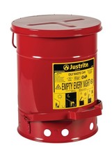 Justrite 6 Gallon Galvanized Steel Oily Waste Can, 16" x 12" Metal Oil Rag Sa...