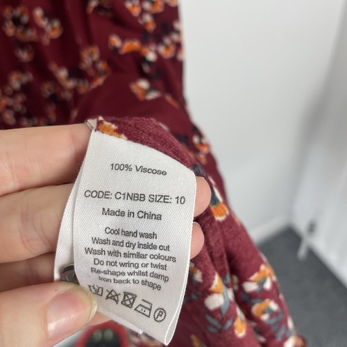 Toast Ume Dress Floral Tiered Shirt Red Midi Sz 10 Pockets Floaty Crepe Viscose - Picture 12 of 14