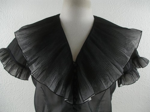 Women's M Vtg 1940's Penny Potter Black Sheer Top Blouse Ruffled Victorian Look - Picture 2 of 17