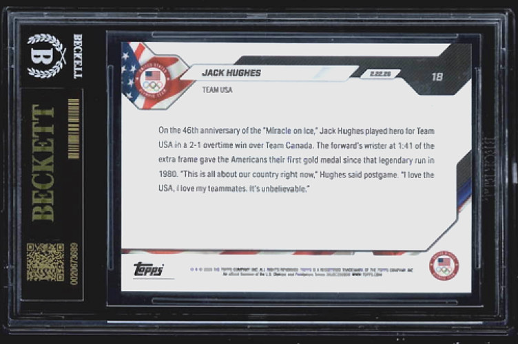 2026 Topps Now Olympic Games - Jack Hughes #18 BGS 10 BLACK LABEL PRISTINE!!!! view 3