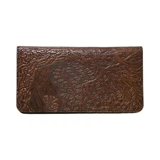 OBERON DESIGN Hand-Tooled Leather Checkbook Cover 6.5 x 3.5 Brown