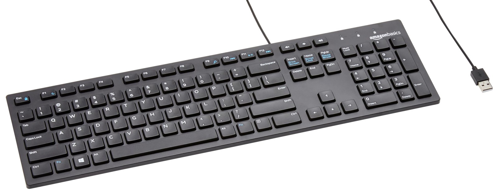 Amazon Basics Wired QWERTY Keyboard Full-Sized Media Control
