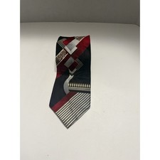 Langston Courte Mens Silk Tie Geometric Abstract Red Black Silver Made in USA