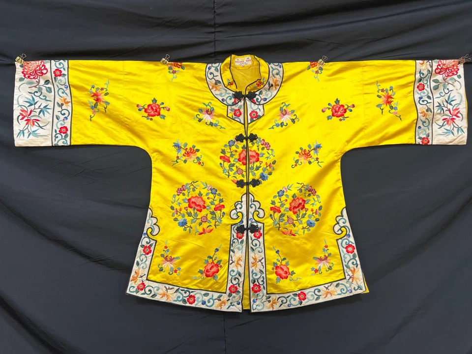 vintage Chinese silk & satin embroidery shirt dress embroidered S43 - Image 2 of 4
