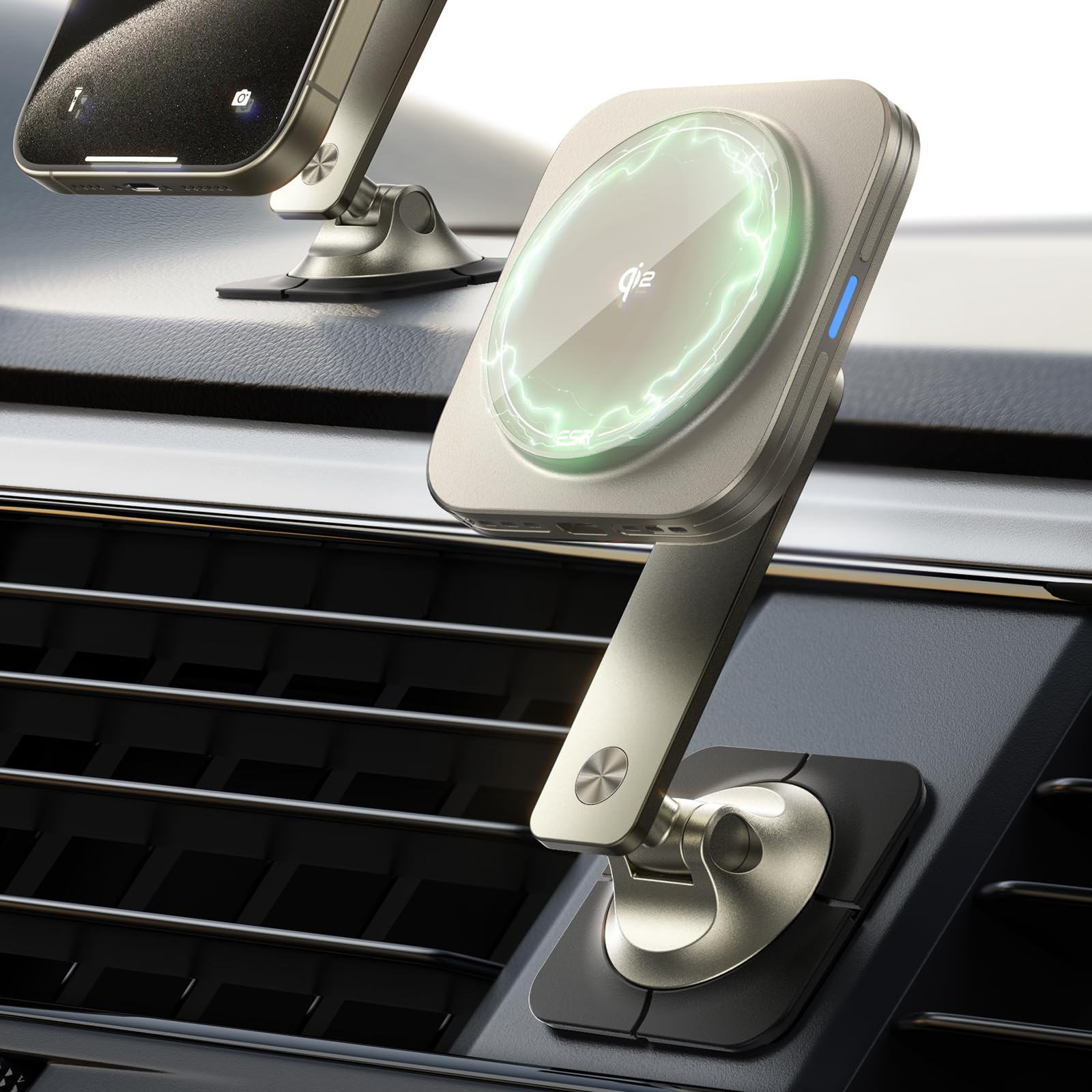 ESR for Qi2 15W MagSafe Car Mount Charger, Qi2-Certified Universal Dashboard/...