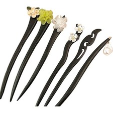 6 Pcs Vintage Wood Hair Sticks - Chinese Hair Pins - Flower Floral Bun Sticks