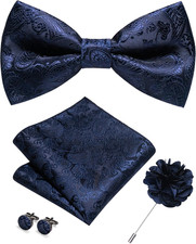 Paisley Pre-tied Bow Tie and Pocket Square Cufflinks Lapel Pin Sets for Men 4PCS