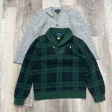 Polo Ralph Lauren Boys Size 7 Sweaters Cableknit Plaid Green Gray Preppy