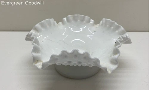 VTG Fenton Art Glass Bowl White Milk Glass "Silver Crest"