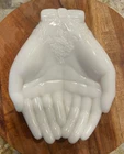 Vintage Avon Touch Of Beauty Open Hands White Milk Glass Soap Trinket Candy Dish