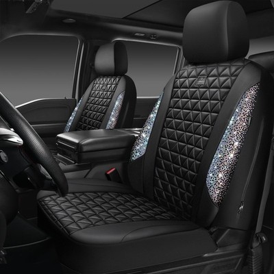 CAR PASS Bling Diamond Leather Two Front Seats, Bedazzed Multicolor 