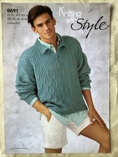 Style knitting pattern 0691. Cotton DK sweater, collar, 36-42" NEW, old stock
