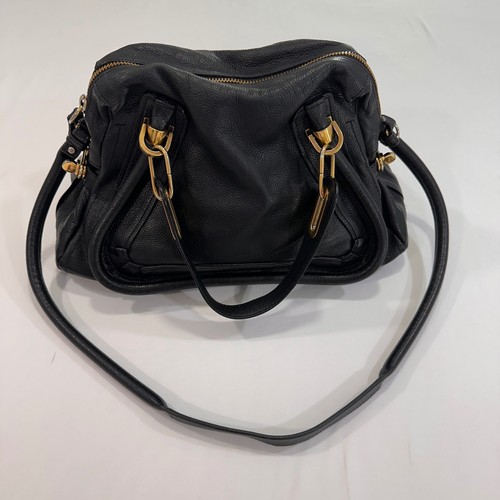 Chloe Paraty Satchel Bag Women Black Pebbled Leather Gold Hardware Quiet Luxury