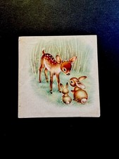 1 tarjeta de felicitación de Navidad de colección Darling Fawn Deer Meeting 2 conejitos de campo en el bosque