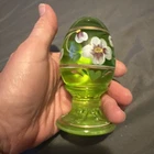 Fenton Uranium Vaseline Glass Egg Hand Painted Gorgeous!!!
