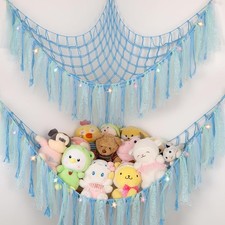 Stuffed Animal Hammock with LED Lights - 59 Inch Large 39x39x59 inches, Blue