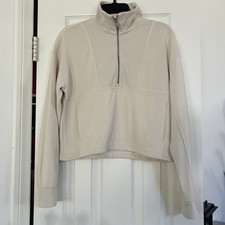 Athleta Seasoft Rib 1/4 Zip Popover Sweatshirt Bone/Off-white XS Oversized