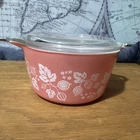 Vintage White on Pink Gooseberry 1 Qt. Pyrex 473 Casserole Bowl