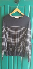 Men's Nautica SMALL Navy Blue White Striped Long Sleeve Crew Neck Sweater NEW