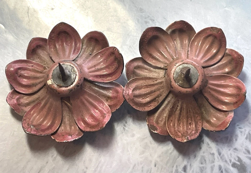 Vintage Giant Metal Enamel Flowers-Earrings, Furniture Buttons - Image 4 of 4