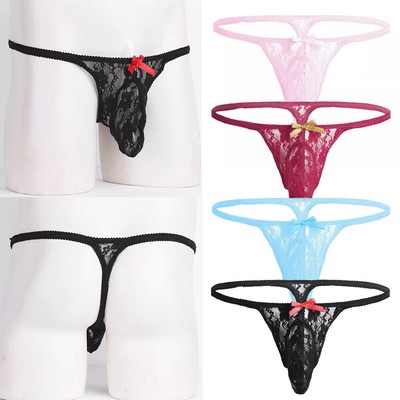 Men G-String Thongs Briefs Floral Lace T-back Mesh See Through Panties Underwear