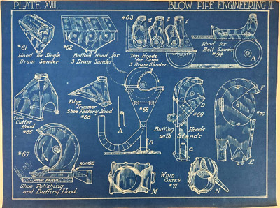 Shoe Factory Blow Pipe Engineering Design Student Blueprint Wall Art Print XVIII