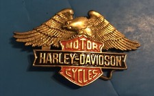 Nice Vintage Harley Davidson Baron H517 Solid Brass Belt Buckle Bar Shield Eagle