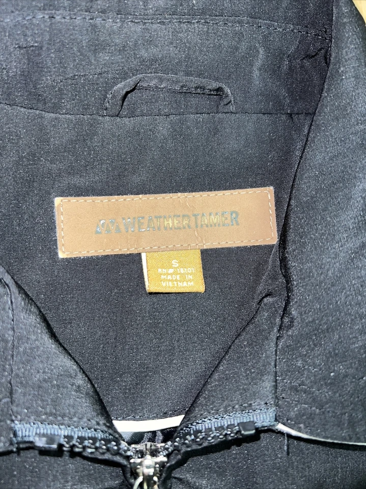 Abrigo de lluvia WEATHER TAMER para mujer talla S negro tostado con capucha cremallera chaqueta bolsillos EXCELENTE ESTADO Foto 2 de 4