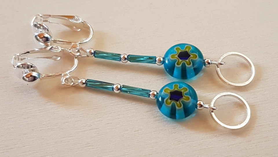 OHRCLIPS CLIPS VERSILBERT MILLEFIORI GLASPERLEN - Bild 2 von 2