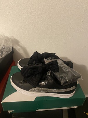 Size 6 -Puma Women's Basket Heart Glitter Black Running Shoes Sneakers 364078-03