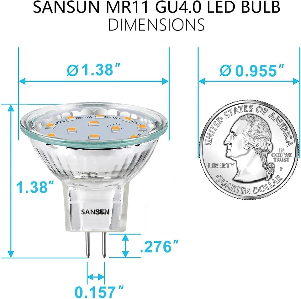 3W MR11 LED Landscape Light Bulbs, Low Voltage 12V 20W Halogen Replacement - Image 2 of 4