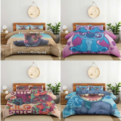 Stitch Bedding Comforter 3 Piece Anime Soft Bedding Sets with 2 Pillowcase