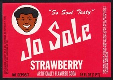 Vintage soda pop bottle label JO SOLE STRAWBERRY 16oz OJ Simpson pic Buffalo NY