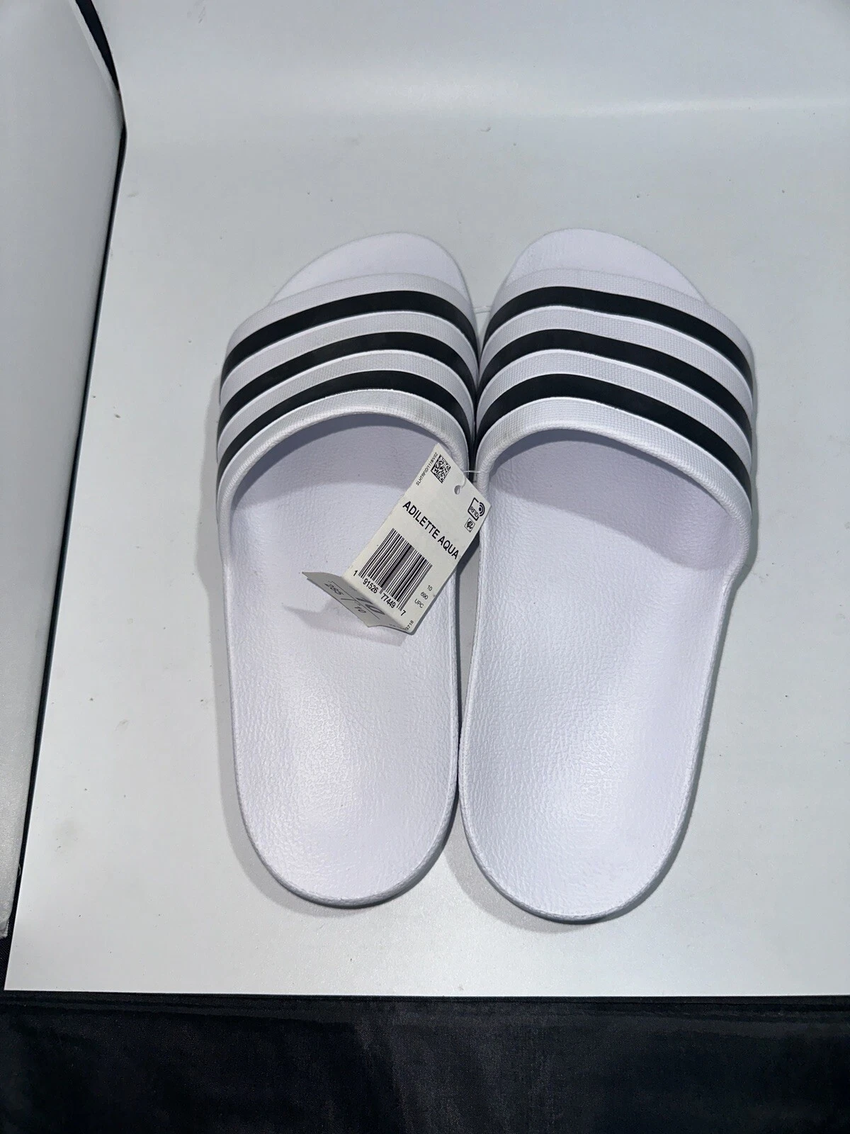 Nuovi sandali Adidas Adilette Aqua Slide da donna taglie 6 e 10 bianco nero a righe