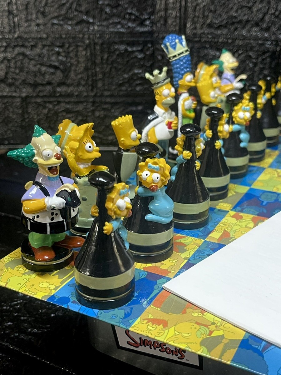 2001 The Simpsons Chess Set (By Cardinal) In Tin Box Complete Set