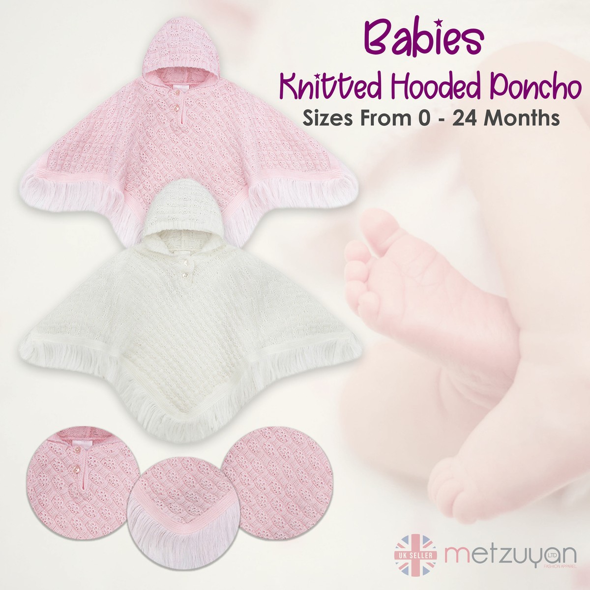 Baby Babies Knitted Poncho Hooded Winter Pram Coat Blanket Newborn