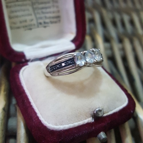 925 Sterling Silver Ring, Natural Aquamarine And Blue Diamond, Size P.5 US 7.75 - Picture 2 of 7
