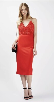 knee length dresses for ladies Rare London Women's Red Ruffle Side Split Maxi Dress 10 main image 1
