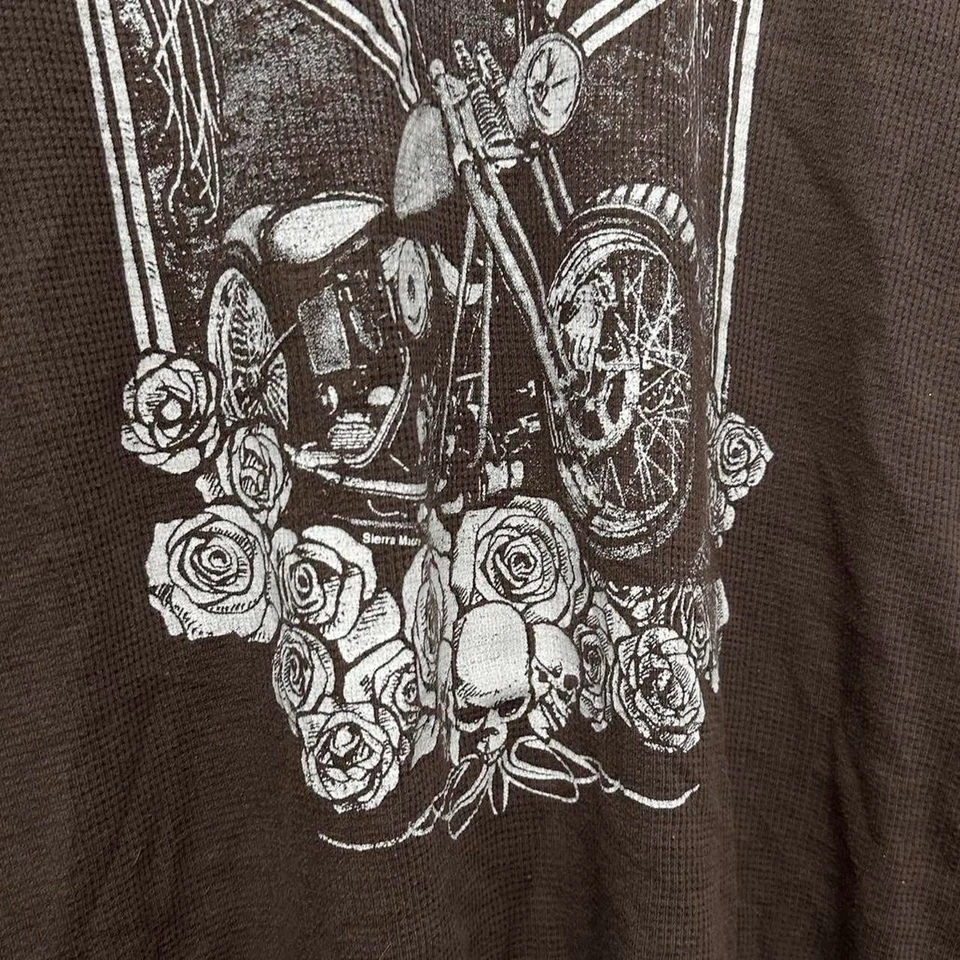 Vintage Skulls Roses Biker Thermal Long Sleeve Shirt XL  y2k - Image 4 of 4